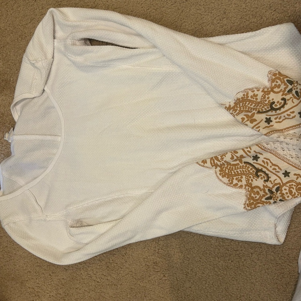 We The Free Cream Long Sleeve Tee with Tan Accents